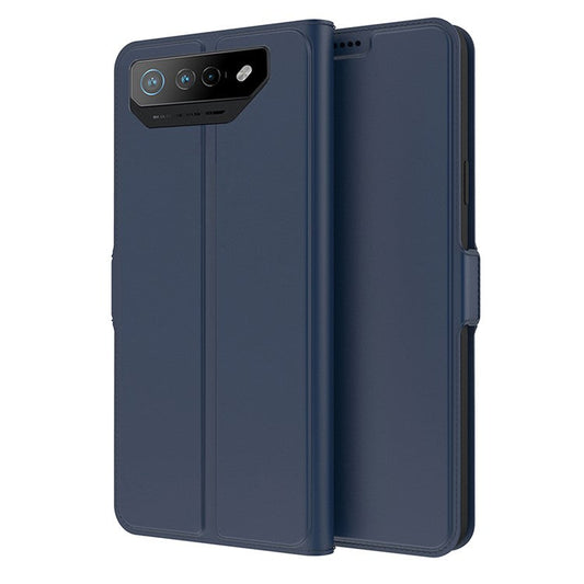 For Asus ROG Phone 7 5G Folio Flip Cover Magnetic PU Leather Folding Stand Flip Card Holder Slot Phone Case - Blue