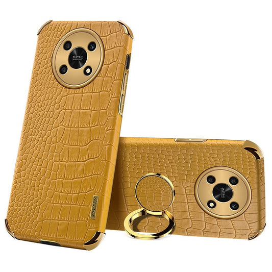 For Honor X30 5G Crocodile Texture Kickstand Cover PU Leather Coated TPU 6D Electroplating Phone Case - Yellow