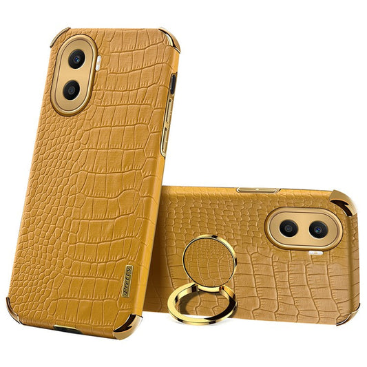For Honor X40i 5G Ring Kickstand 6D Electroplated Case Precise Cutout Crocodile Texture Leather Coated TPU Cover - Yellow