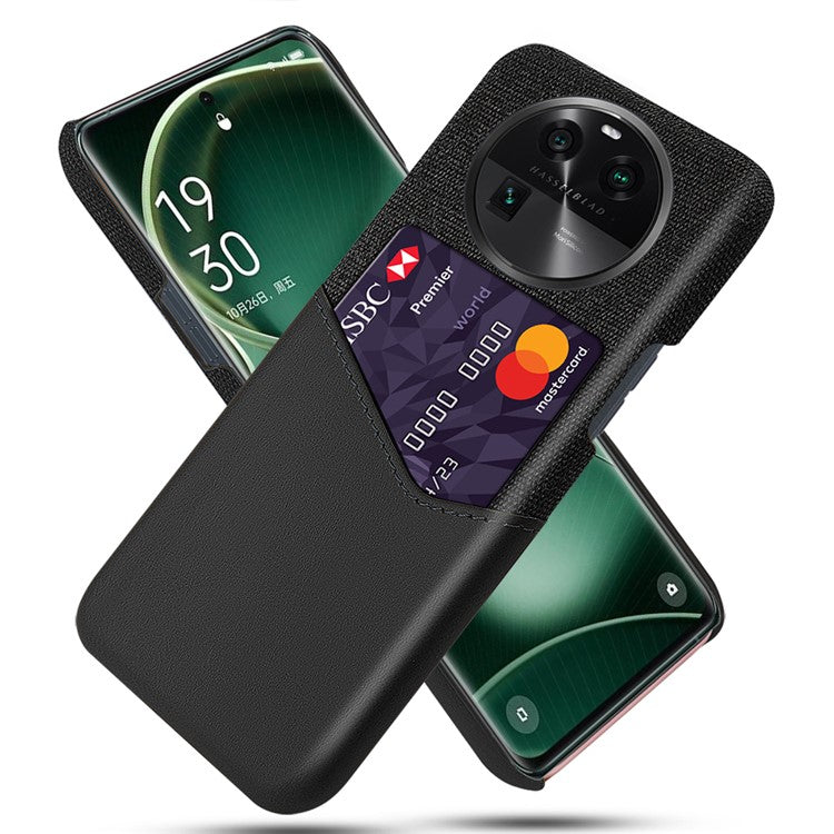 Leather Coated PC Phone Case for Oppo Find X6 , Card Slot Cloth Texture Phone Cover - Black