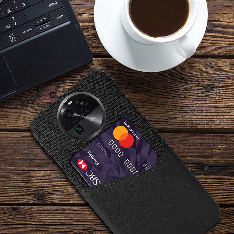 Leather Coated PC Phone Case for Oppo Find X6 , Card Slot Cloth Texture Phone Cover - Black