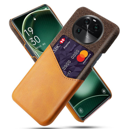 Leather Coated PC Phone Case for Oppo Find X6 , Card Slot Cloth Texture Phone Cover - Orange