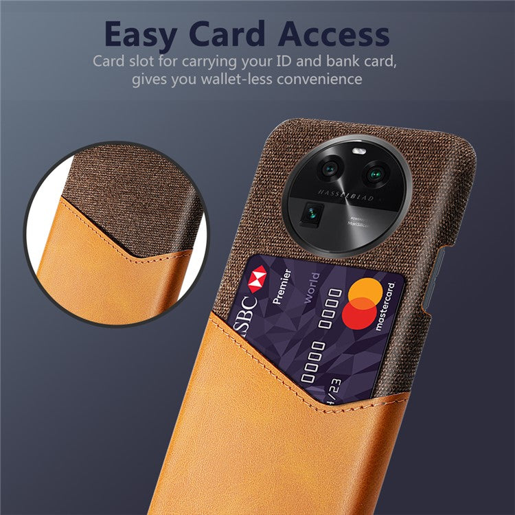 Leather Coated PC Phone Case for Oppo Find X6 , Card Slot Cloth Texture Phone Cover - Orange