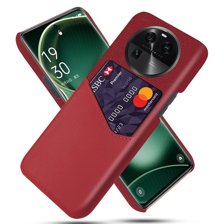 Leather Coated PC Phone Case for Oppo Find X6 , Card Slot Cloth Texture Phone Cover - Red