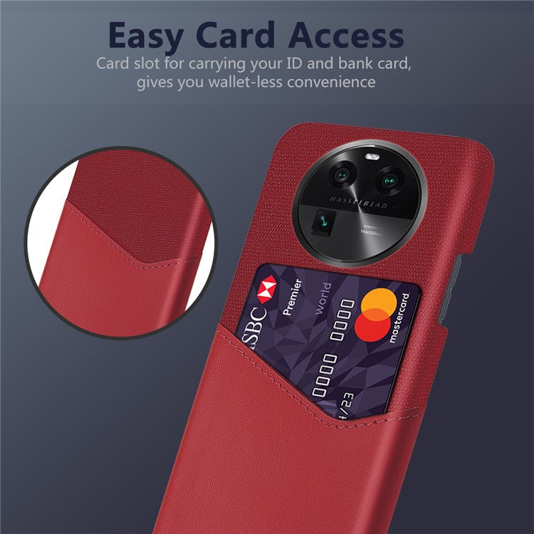 Leather Coated PC Phone Case for Oppo Find X6 , Card Slot Cloth Texture Phone Cover - Red