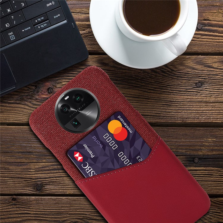 Leather Coated PC Phone Case for Oppo Find X6 , Card Slot Cloth Texture Phone Cover - Red
