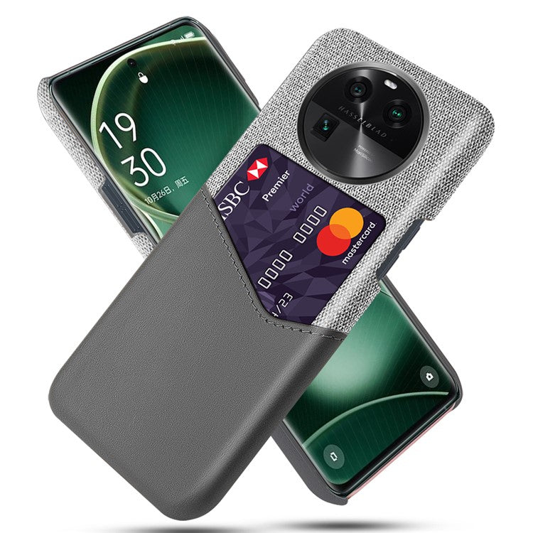 Leather Coated PC Phone Case for Oppo Find X6 , Card Slot Cloth Texture Phone Cover - Grey