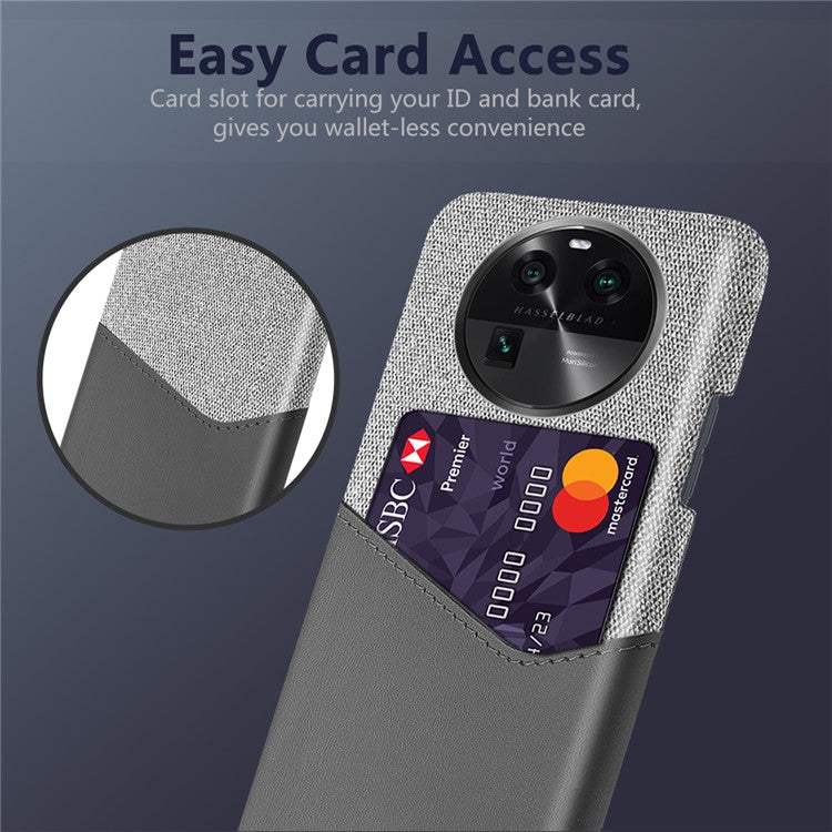 Leather Coated PC Phone Case for Oppo Find X6 , Card Slot Cloth Texture Phone Cover - Grey