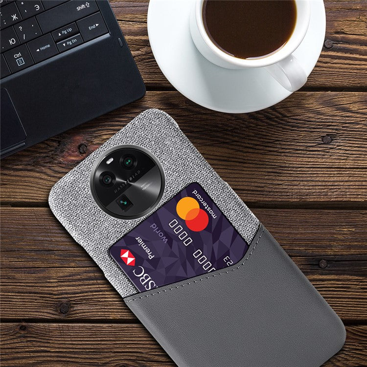 Leather Coated PC Phone Case for Oppo Find X6 , Card Slot Cloth Texture Phone Cover - Grey