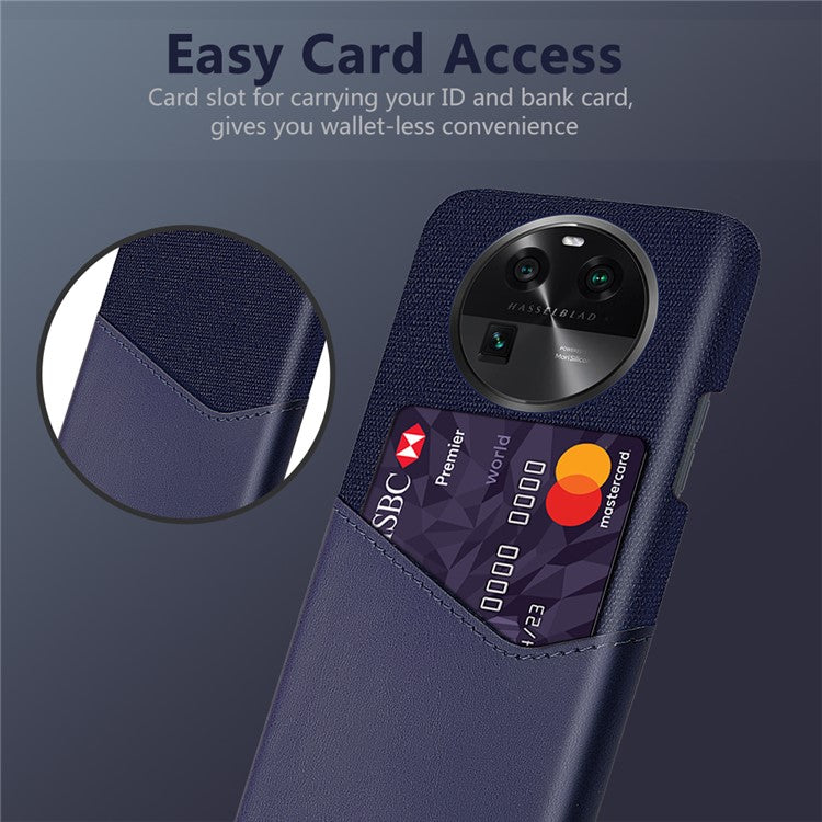 Leather Coated PC Phone Case for Oppo Find X6 , Card Slot Cloth Texture Phone Cover - Blue