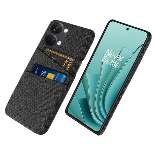 2 Card Slots Phone Cover for OnePlus Nord 3 5G / Ace 2V , Hard PC + Cloth Phone Case - Black