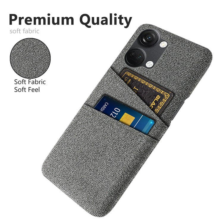 2 Card Slots Phone Cover for OnePlus Nord 3 5G / Ace 2V , Hard PC + Cloth Phone Case - Grey