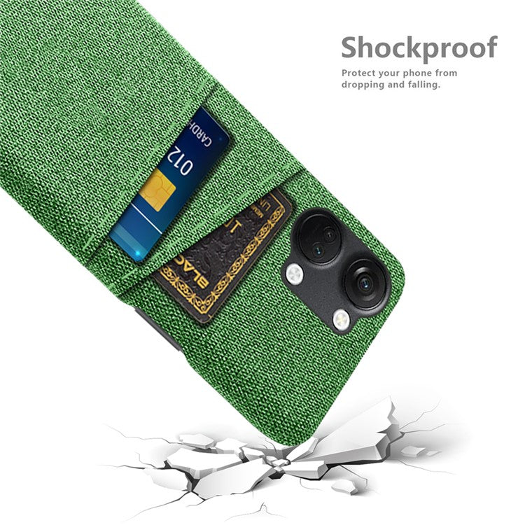 2 Card Slots Phone Cover for OnePlus Nord 3 5G / Ace 2V , Hard PC + Cloth Phone Case - Green