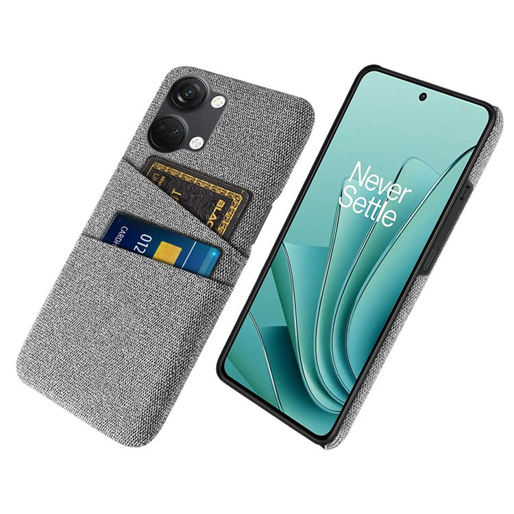 2 Card Slots Phone Cover for OnePlus Nord 3 5G / Ace 2V , Hard PC + Cloth Phone Case - Light Grey