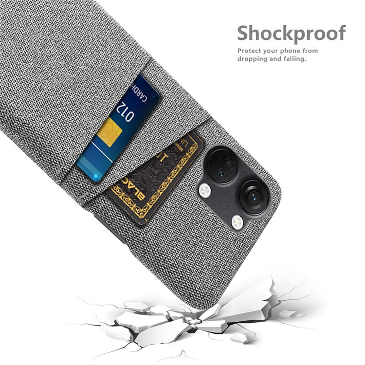 2 Card Slots Phone Cover for OnePlus Nord 3 5G / Ace 2V , Hard PC + Cloth Phone Case - Light Grey