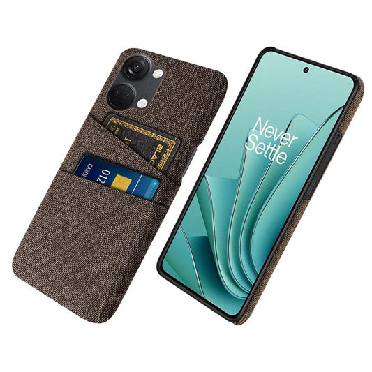 2 Card Slots Phone Cover for OnePlus Nord 3 5G / Ace 2V , Hard PC + Cloth Phone Case - Brown