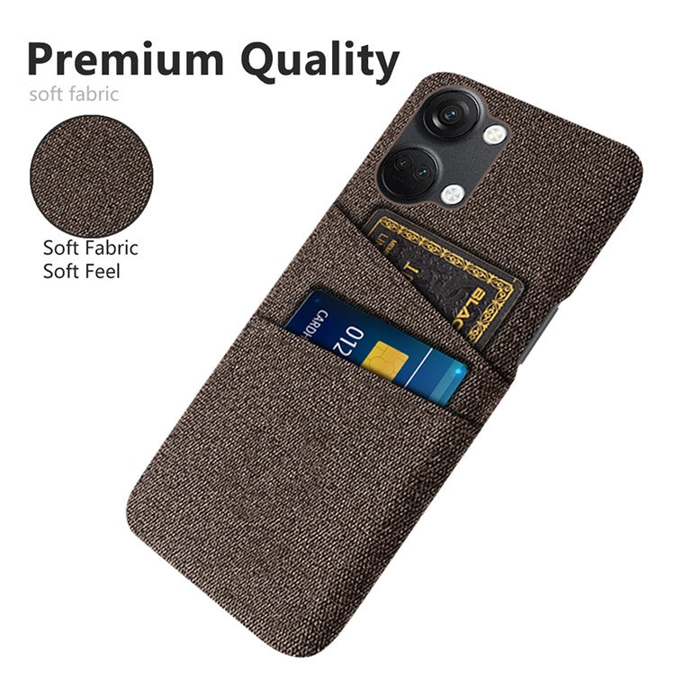 2 Card Slots Phone Cover for OnePlus Nord 3 5G / Ace 2V , Hard PC + Cloth Phone Case - Brown
