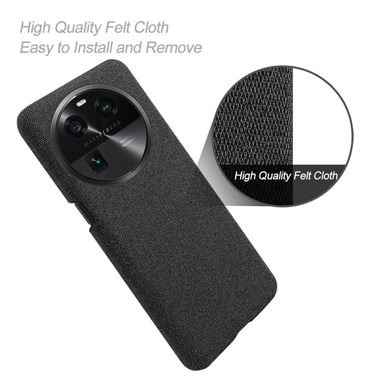Smartphone Case for Oppo Find X6 Solid Color Anti-scratch Hard PC+Cloth Phone Cover - Black