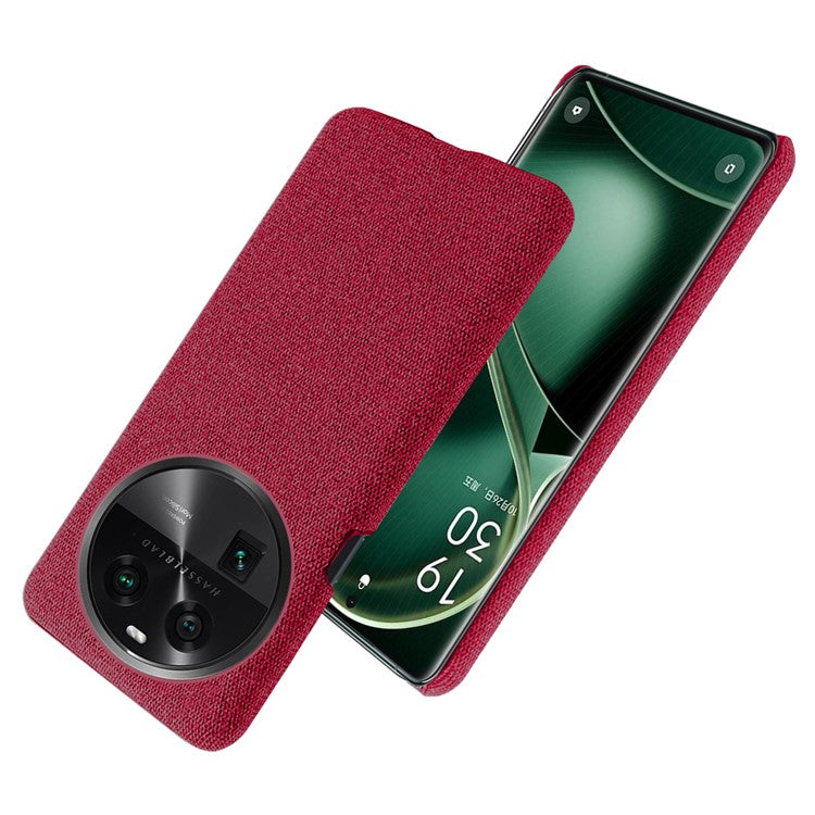 Smartphone Case for Oppo Find X6 Solid Color Anti-scratch Hard PC+Cloth Phone Cover - Red
