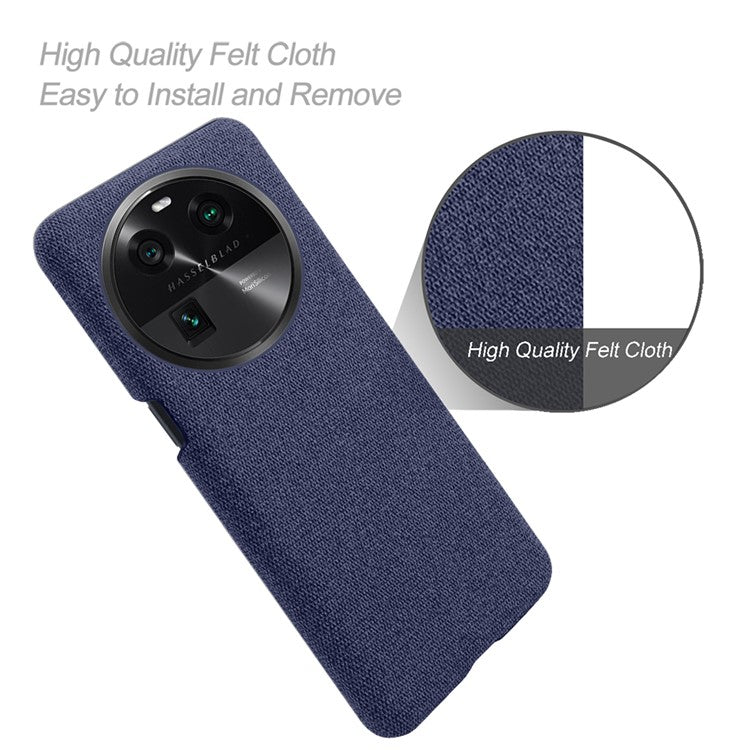 Smartphone Case for Oppo Find X6 Solid Color Anti-scratch Hard PC+Cloth Phone Cover - Blue