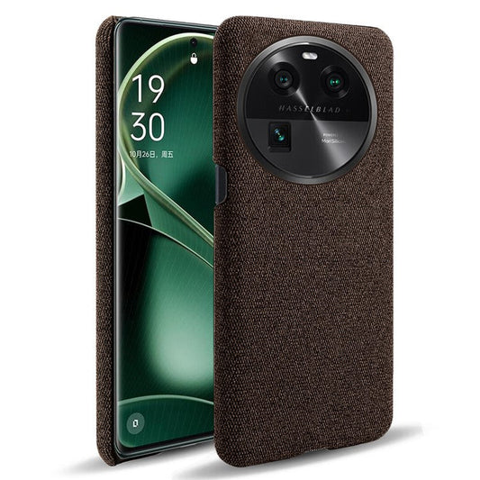 Smartphone Case for Oppo Find X6 Solid Color Anti-scratch Hard PC+Cloth Phone Cover - Brown