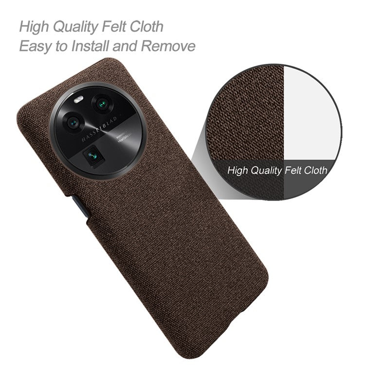 Smartphone Case for Oppo Find X6 Solid Color Anti-scratch Hard PC+Cloth Phone Cover - Brown