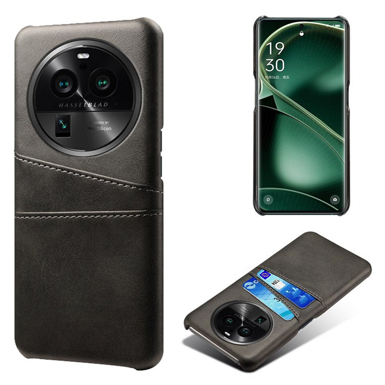 Phone Case for Oppo Find X6 Pro Back Shell, Dual Card Slots PU Leather Coated PC Cover - Black