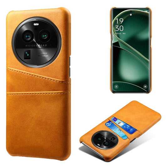 Phone Case for Oppo Find X6 Pro Back Shell, Dual Card Slots PU Leather Coated PC Cover - Orange