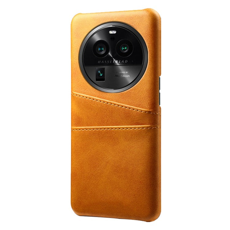 Phone Case for Oppo Find X6 Pro Back Shell, Dual Card Slots PU Leather Coated PC Cover - Orange