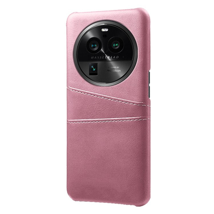 Phone Case for Oppo Find X6 Pro Back Shell, Dual Card Slots PU Leather Coated PC Cover - Rose Gold