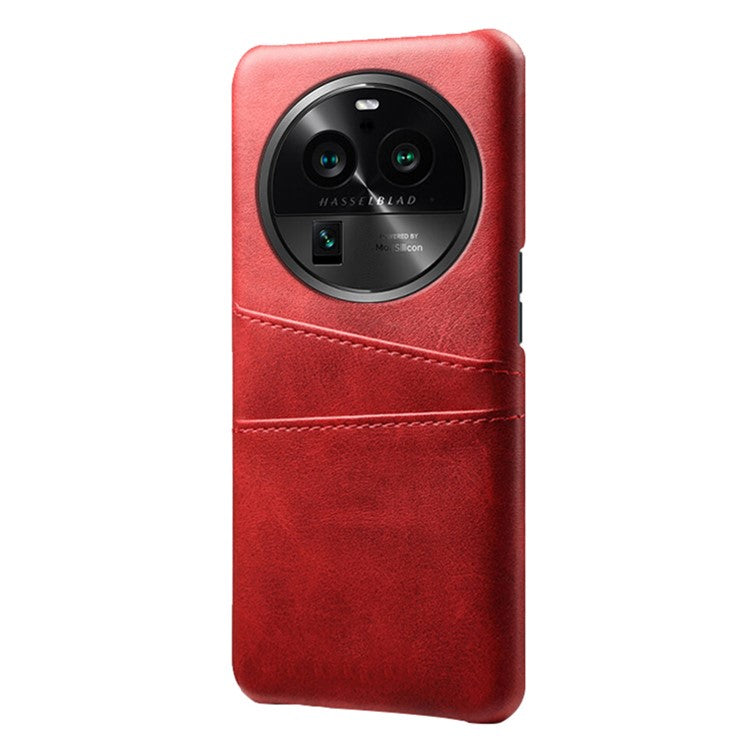 Phone Case for Oppo Find X6 Pro Back Shell, Dual Card Slots PU Leather Coated PC Cover - Red