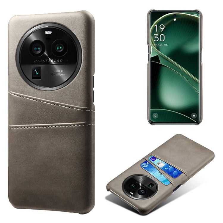 Phone Case for Oppo Find X6 Pro Back Shell, Dual Card Slots PU Leather Coated PC Cover - Grey