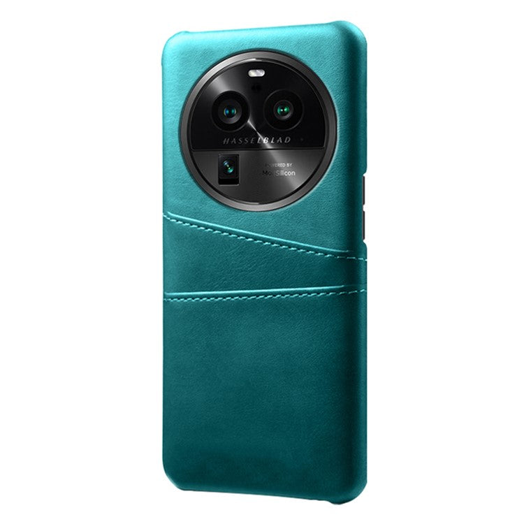 Phone Case for Oppo Find X6 Pro Back Shell, Dual Card Slots PU Leather Coated PC Cover - Green