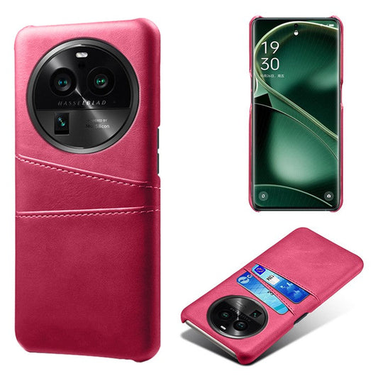 Phone Case for Oppo Find X6 Pro Back Shell, Dual Card Slots PU Leather Coated PC Cover - Rose