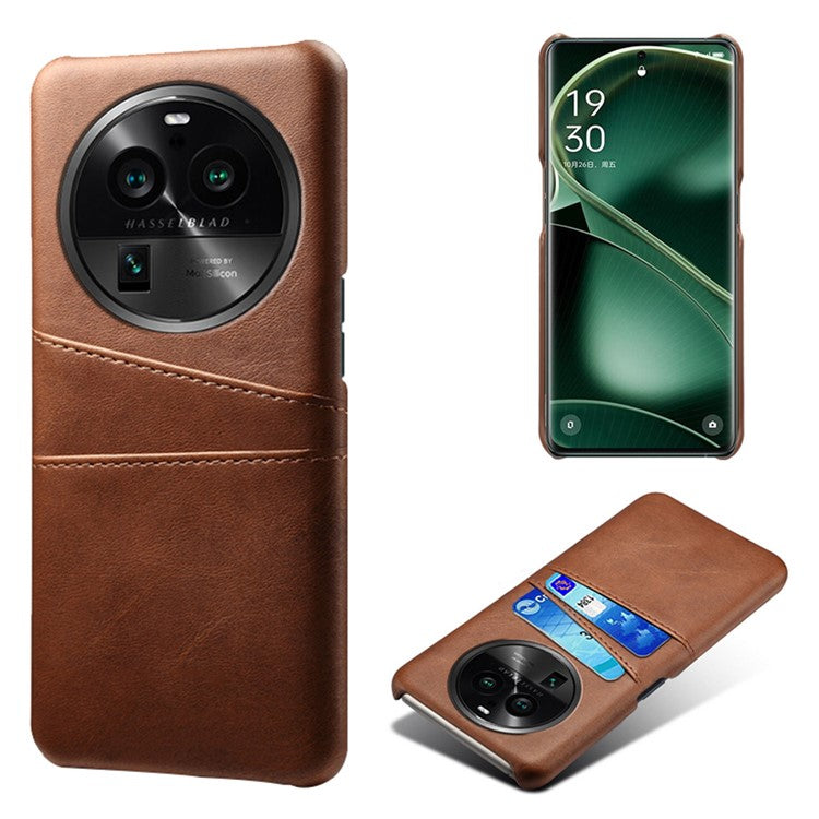 Phone Case for Oppo Find X6 Pro Back Shell, Dual Card Slots PU Leather Coated PC Cover - Brown