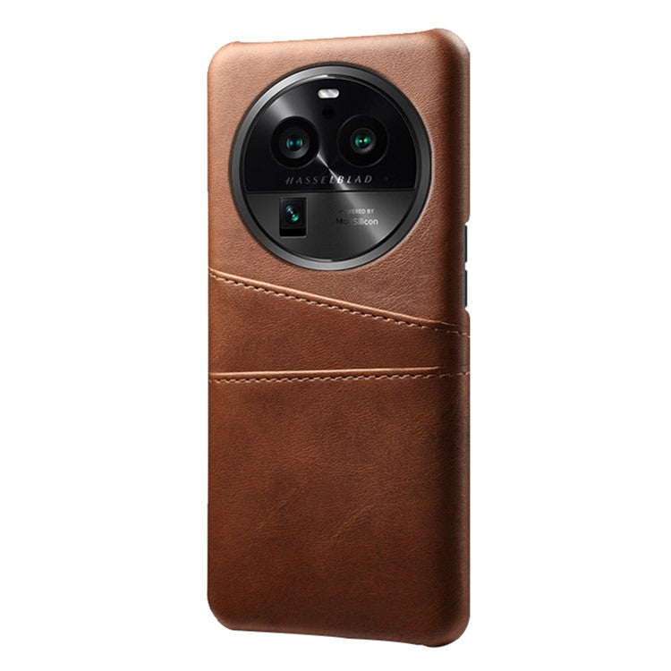 Phone Case for Oppo Find X6 Pro Back Shell, Dual Card Slots PU Leather Coated PC Cover - Brown