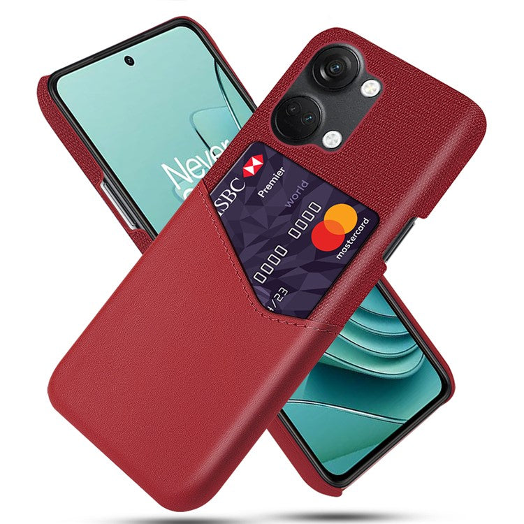 For OnePlus Nord 3 5G / Ace 2V Cloth Texture Card Holder Phone Cover Leather Coated PC Back Case - Red