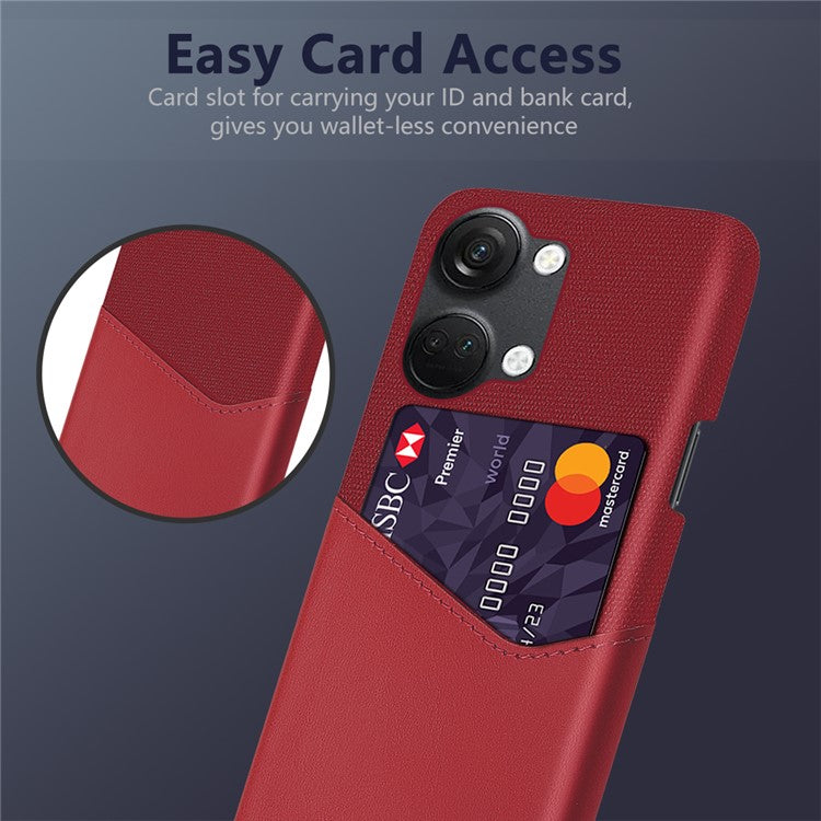 For OnePlus Nord 3 5G / Ace 2V Cloth Texture Card Holder Phone Cover Leather Coated PC Back Case - Red
