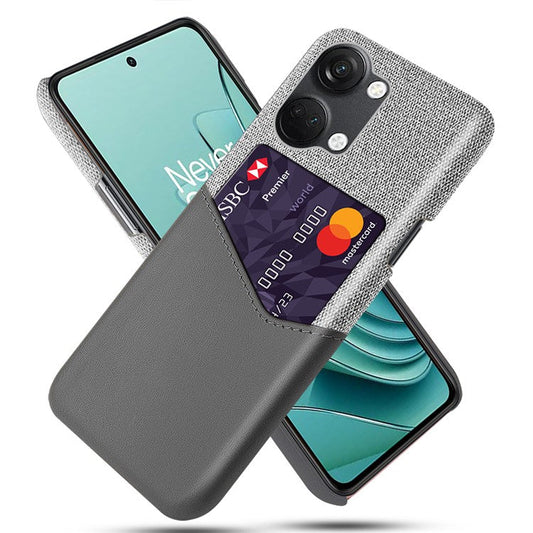 For OnePlus Nord 3 5G / Ace 2V Cloth Texture Card Holder Phone Cover Leather Coated PC Back Case - Grey