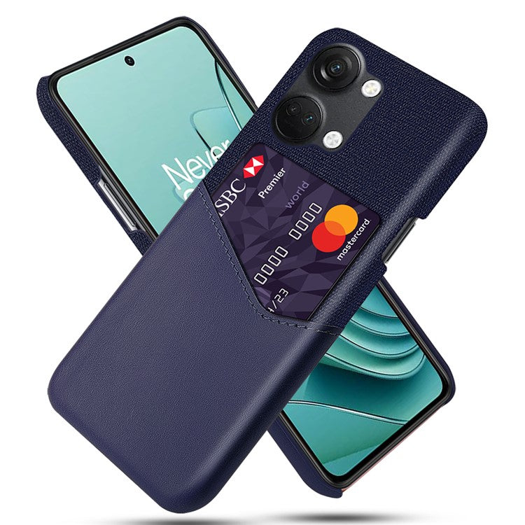 For OnePlus Nord 3 5G / Ace 2V Cloth Texture Card Holder Phone Cover Leather Coated PC Back Case - Blue