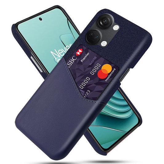 For OnePlus Nord 3 5G / Ace 2V Cloth Texture Card Holder Phone Cover Leather Coated PC Back Case - Blue