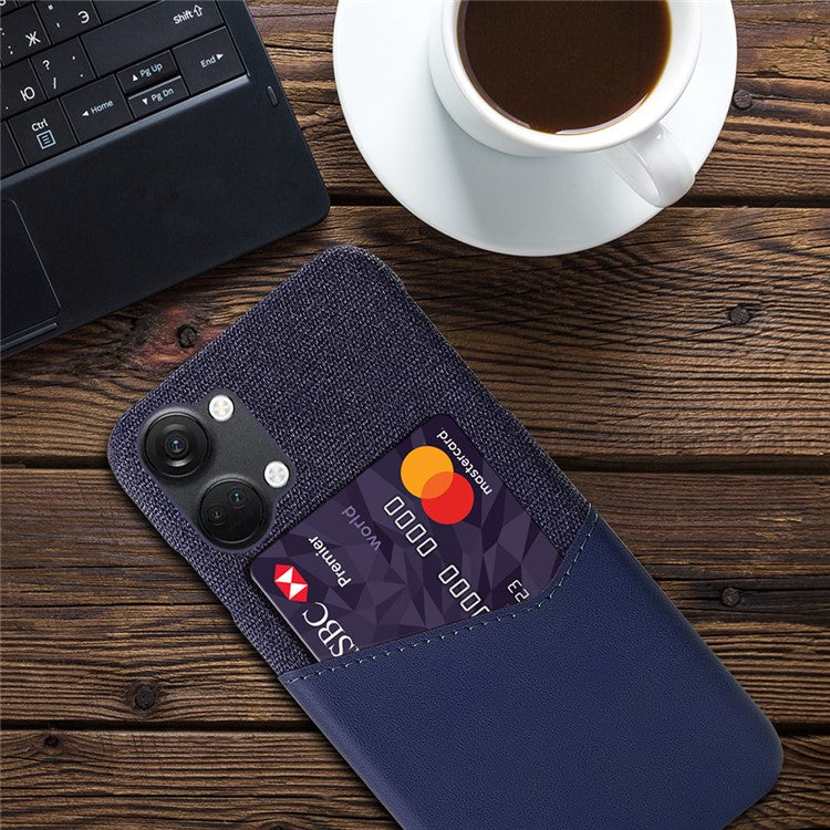 For OnePlus Nord 3 5G / Ace 2V Cloth Texture Card Holder Phone Cover Leather Coated PC Back Case - Blue