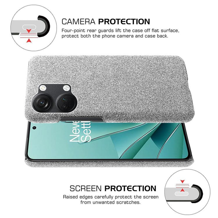 For OnePlus Nord 3 5G / Ace 2V Shockproof Non-Slip Case Cloth+Hard PC Protective Guardian Phone Cover - Light Grey