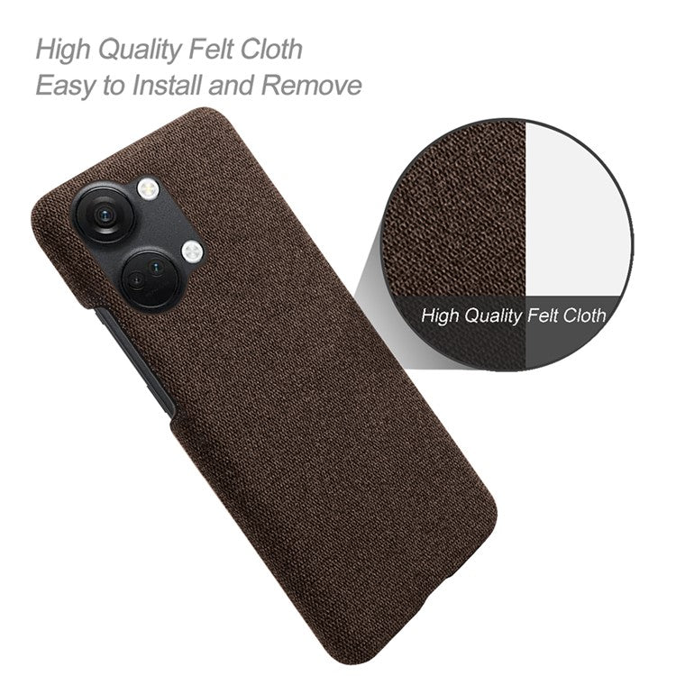 For OnePlus Nord 3 5G / Ace 2V Shockproof Non-Slip Case Cloth+Hard PC Protective Guardian Phone Cover - Brown