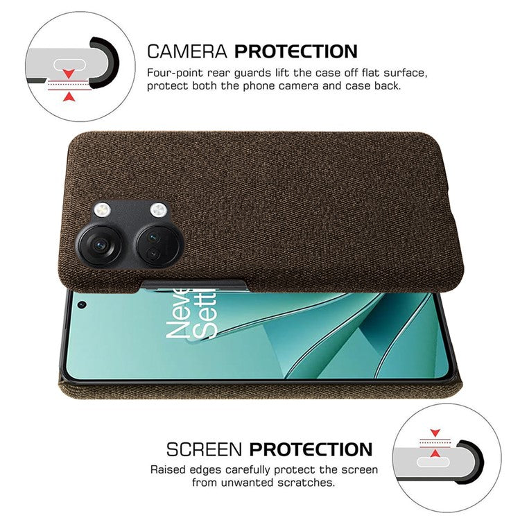 For OnePlus Nord 3 5G / Ace 2V Shockproof Non-Slip Case Cloth+Hard PC Protective Guardian Phone Cover - Brown