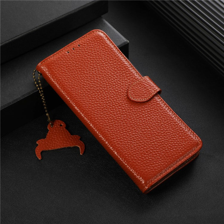 Phone Cover for Oppo Find X6 Pro RFID Blocking Litchi Texture Genuine Cow Leather Wallet Stand Case - Brown