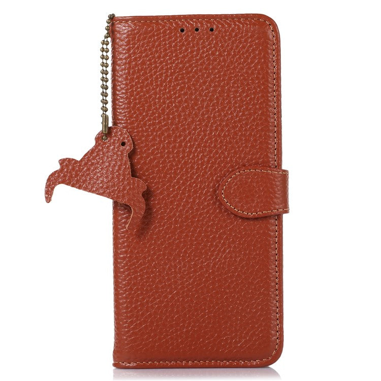 Phone Cover for Oppo Find X6 Pro RFID Blocking Litchi Texture Genuine Cow Leather Wallet Stand Case - Brown