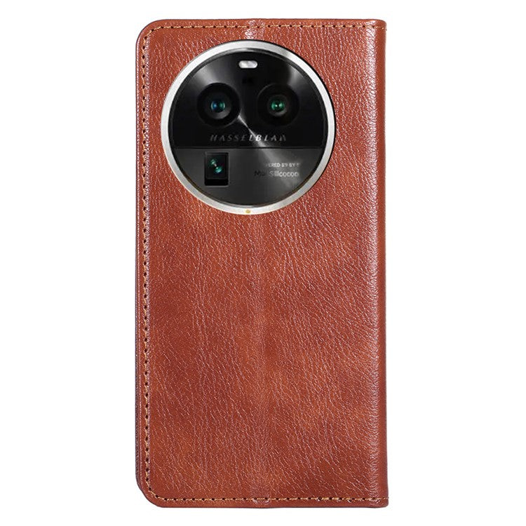 Phone Stand Case for Oppo Find X6 Pro Magnetic Auto-closing PU Leather Wallet Drop-proof Cover - Brown