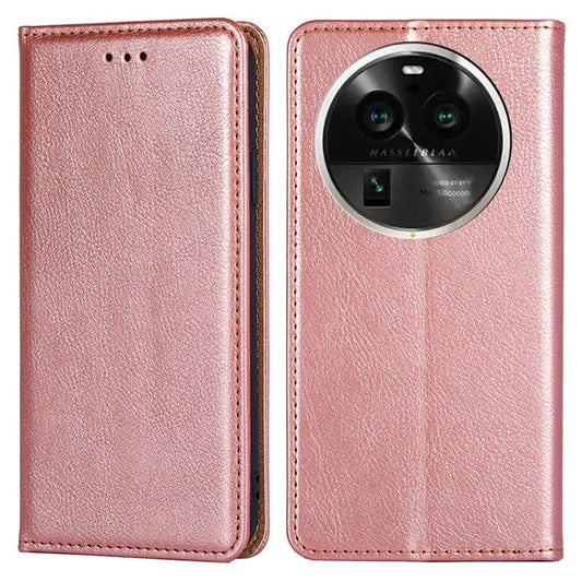 Phone Stand Case for Oppo Find X6 Pro Magnetic Auto-closing PU Leather Wallet Drop-proof Cover - Rose Gold