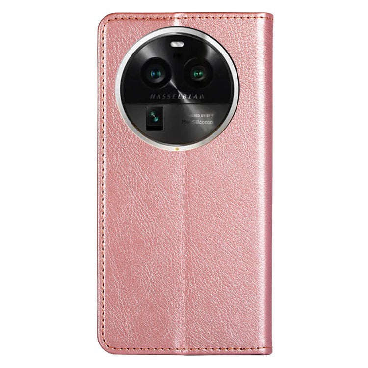 Phone Stand Case for Oppo Find X6 Pro Magnetic Auto-closing PU Leather Wallet Drop-proof Cover - Rose Gold